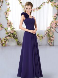 Purple Lace Up Bridesmaid Dress Hand Made Flower Sleeveless Floor Length