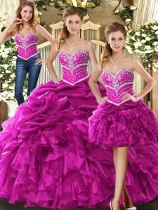 Ball Gowns Sweet 16 Dress Fuchsia Sweetheart Organza Sleeveless Floor Length Lace Up