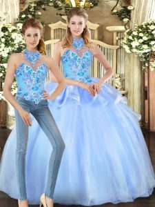 Gorgeous Floor Length Ball Gowns Sleeveless Blue Quinceanera Gowns Lace Up