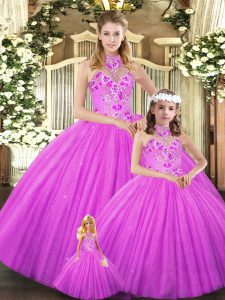 Lilac Sleeveless Embroidery Floor Length 15 Quinceanera Dress