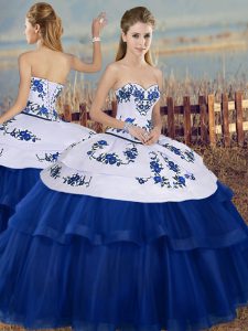 New Arrival Royal Blue Tulle Lace Up Sweetheart Sleeveless Floor Length Quinceanera Gowns Embroidery