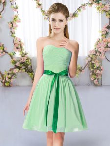 Mini Length Lace Up Quinceanera Court Dresses Apple Green for Wedding Party with Belt