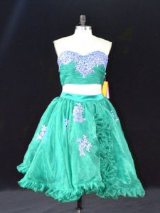 Pretty Mini Length Turquoise Celebrity Style Dress Organza Sleeveless Appliques and Ruffles
