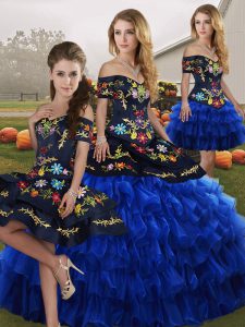 Sleeveless Embroidery and Ruffled Layers Lace Up Vestidos de Quinceanera