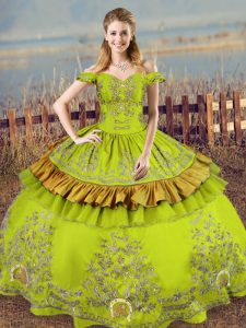 Customized Floor Length Ball Gowns Sleeveless Olive Green Sweet 16 Dress Lace Up