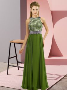 Extravagant Scoop Sleeveless Side Zipper Prom Party Dress Olive Green Chiffon