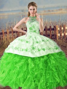 Ball Gowns Embroidery and Ruffles Quince Ball Gowns Lace Up Organza Sleeveless