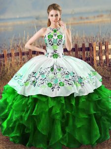 Inexpensive Organza Sleeveless Floor Length Quinceanera Gowns and Embroidery and Ruffles