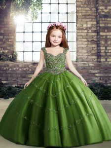 Charming Green Sleeveless Beading Floor Length Little Girls Pageant Gowns