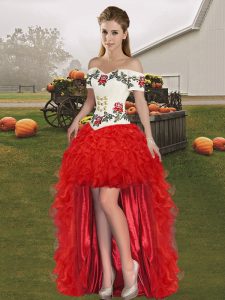 Red Sleeveless Organza Lace Up Red Carpet Prom Dress for Prom and Party