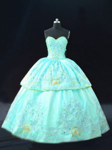 Embroidery Quinceanera Dress Aqua Blue Lace Up Sleeveless Floor Length