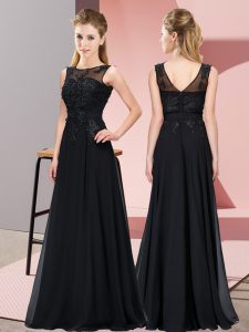 Charming Black Sleeveless Floor Length Beading and Appliques Zipper Dama Dress