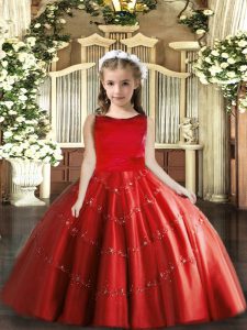 Red Scoop Lace Up Beading Child Pageant Dress Sleeveless