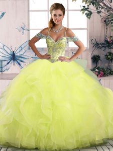 Floor Length Ball Gowns Sleeveless Yellow Green Quinceanera Gowns Side Zipper
