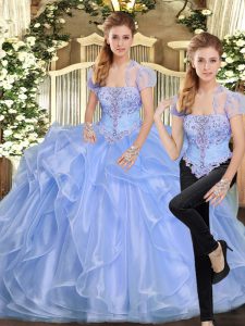 Fine Floor Length Lavender Sweet 16 Quinceanera Dress Strapless Sleeveless Lace Up
