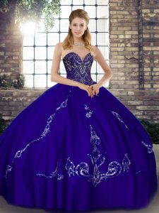 Superior Purple Ball Gowns Tulle Sweetheart Sleeveless Beading and Embroidery Floor Length Lace Up Vestidos de Quinceanera