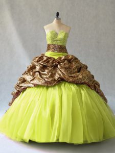 Most Popular Yellow Green V-neck Lace Up Beading Quinceanera Dresses Brush Train Sleeveless