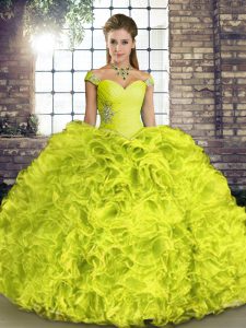 Yellow Green Off The Shoulder Lace Up Beading and Ruffles Sweet 16 Dresses Sleeveless