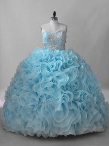Ball Gowns Sleeveless Baby Blue Quinceanera Dresses Brush Train Lace Up