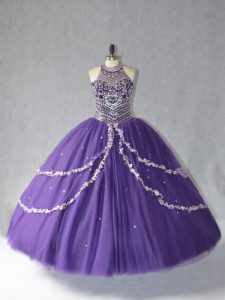 Best Selling Purple Sleeveless Beading Floor Length Sweet 16 Dress