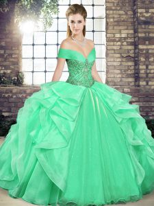 Apple Green Sleeveless Organza Lace Up Quinceanera Dresses for Military Ball and Sweet 16 and Quinceanera