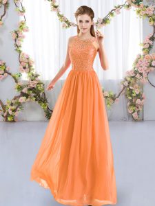 Lace Court Dresses for Sweet 16 Orange Zipper Sleeveless Floor Length
