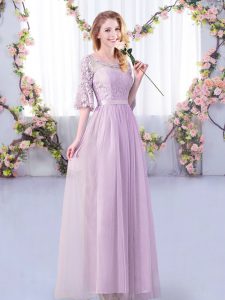 Top Selling Floor Length Empire Half Sleeves Lavender Damas Dress Side Zipper
