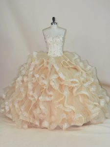 Sweet Champagne Sweetheart Lace Up Beading and Ruffles Quinceanera Dress Sleeveless