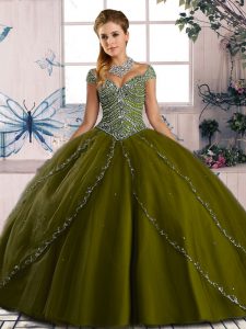 Organza Cap Sleeves Quinceanera Gown Brush Train and Beading