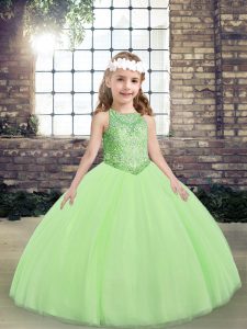 Yellow Green Scoop Lace Up Beading Pageant Dress for Teens Sleeveless