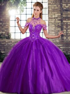 Adorable Sleeveless Brush Train Lace Up Beading 15 Quinceanera Dress