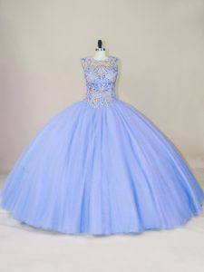 Glorious Beading Quinceanera Gowns Lavender Lace Up Sleeveless Floor Length
