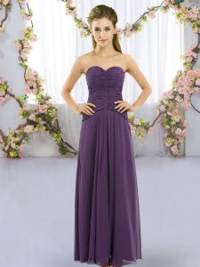 Glittering Purple Lace Up Sweetheart Ruching Bridesmaid Gown Chiffon Sleeveless