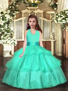 Stylish Organza Strapless Sleeveless Lace Up Ruffled Layers Girls Pageant Dresses in Turquoise