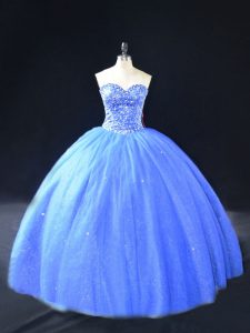 Noble Blue Sweetheart Neckline Beading Quinceanera Gowns Sleeveless Lace Up