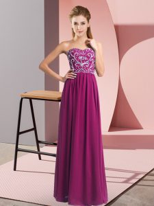 Fuchsia Empire Beading Prom Dress Lace Up Chiffon Sleeveless Floor Length