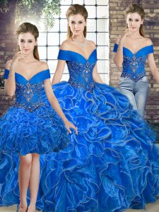 Spectacular Royal Blue Sleeveless Organza Lace Up Quinceanera Dresses for Military Ball and Sweet 16 and Quinceanera