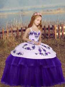 Hot Sale Eggplant Purple Girls Pageant Dresses Party and Wedding Party with Embroidery Straps Sleeveless Side Zipper