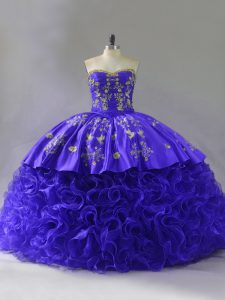 Pretty Purple Lace Up Quinceanera Gowns Embroidery and Ruffles Sleeveless Floor Length Brush Train