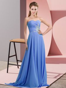 Sweetheart Sleeveless Chiffon Prom Gown Beading and Ruching Lace Up