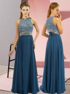 Chiffon Scoop Sleeveless Side Zipper Beading Homecoming Gowns in Teal
