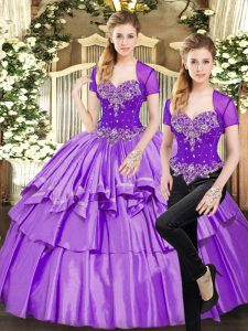 Amazing Lavender Sleeveless Beading and Ruffled Layers Floor Length Quinceanera Gown