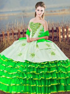 Green Lace Up Quinceanera Gowns Beading and Ruffled Layers Sleeveless Floor Length