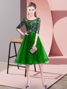 Glamorous Scoop Half Sleeves Lace Up Damas Dress Green Tulle