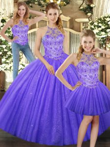 Lavender Sleeveless Tulle Lace Up 15 Quinceanera Dress for Military Ball and Sweet 16 and Quinceanera