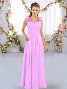 Lilac Sleeveless Hand Made Flower Floor Length Bridesmaid Dresses