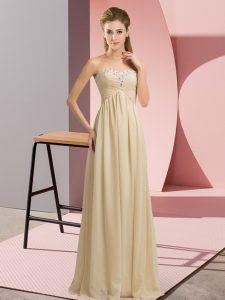 Chiffon Sweetheart Sleeveless Lace Up Beading and Ruching Dress for Prom in Champagne
