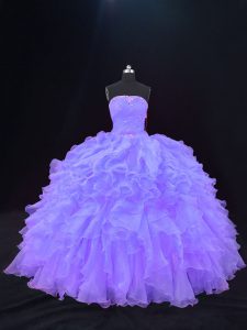 Trendy Strapless Sleeveless Organza 15 Quinceanera Dress Beading and Ruffles Lace Up