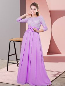 Great Lilac Scoop Side Zipper Lace and Belt Damas Dress 3 4 Length Sleeve