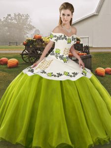 Romantic Olive Green Lace Up Vestidos de Quinceanera Embroidery Sleeveless Floor Length